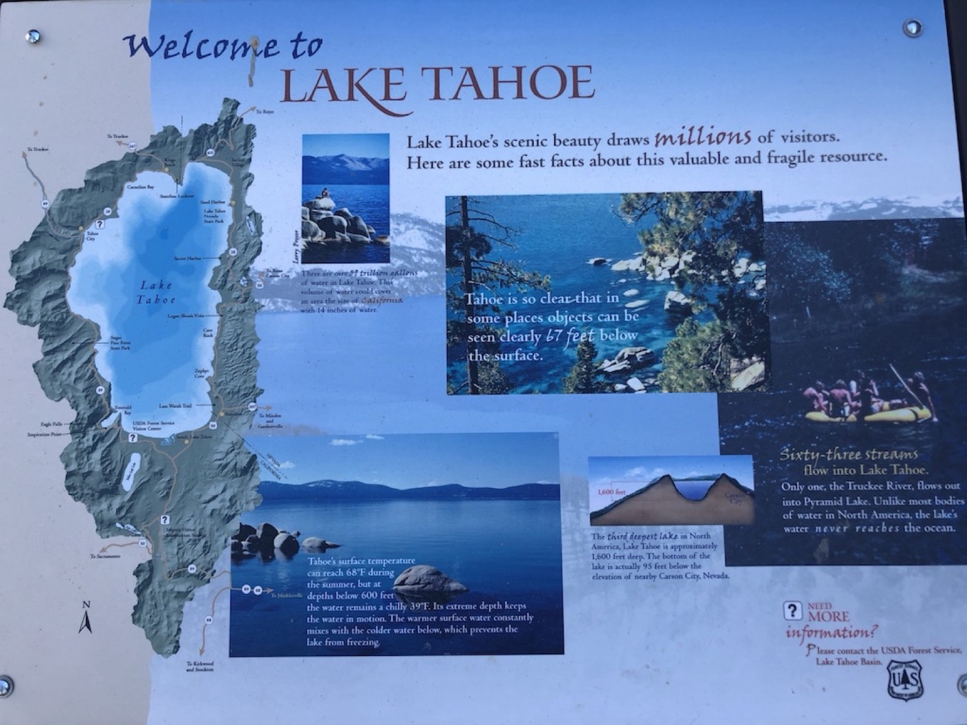Informationstafel mit Übersichtskarte des Tahoe Rim Trails
